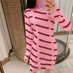 Women Casual Dress Fashion Letter Classic Pattern Knit Bodycon Dresses Autumn Womens Clothing Long Sleeve 3 Colors 2332