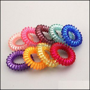 Hår aessories baby, barn moderskap 10st grossist 4cm telefon tråd ledning mix färg ring triangel hållare klar slips elastisk gummi b