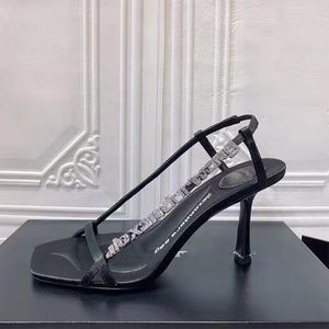 2022 plataforma de couro genuíno sandálias de salto alto sapatos de jantar com strass enfeitados com cristal chinelos de salto agulha tamanho feminino 35-40