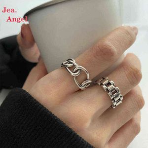 Jea.Angel Fashion 925 Silver Wrist Watch Strap Chain Opening Rings For Women Couple Creative Retro Jewelry Personality Gifts G1125