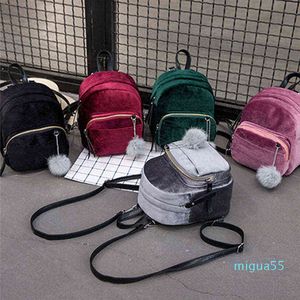 Mochila Estilo Mulheres S Veludo Veludo Schoolbag Zipper com Pompom Moda Casual Mini S Feminino Sacos Mochila