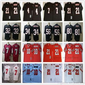 NCAA Vintage 75. Retro Kolej Futbol Formaları Dikişli Kırmızı Siyah Beyaz Jersey