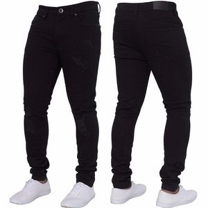 Jeans Men High Waisted Hole Biker Jean Pants Streetwear Male Casual Straight Skinny Washed Denim Pant Trousers Black Blue Bottom 210622