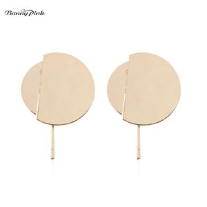 Stud Banny Pink Gold Color Geometric Studs Earrings For Women Simple Metal Round Dics Circle Post Punk Party Alloy