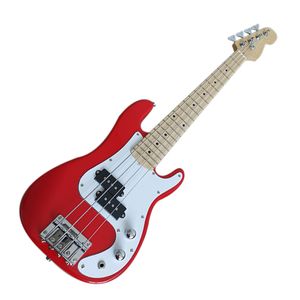 Mini 6 Strings Red/Black Electric Bass Guitar with Maple Fretboard,Suitable for Adults,Children and Travel