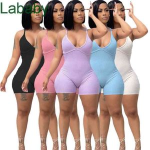 Kobiety Jumpsuits Designer Slim Sexy V Szyjka Rompers Rompers Solidny kolor OneSise Pit Bodysuit Backless One Place Pants 5 kolorów