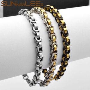 Link, Kette SUNNERLEES Modeschmuck Edelstahlarmband 5,5 mm geometrisch byzantinisches Glied Silber Gold Schwarz für Männer Frauen SC119 B