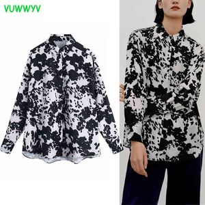 Czarny Oversized Animal Print Satin Shirt Kobiety Casual Streetwear Button Up Long Woman Full Sleeve Collar Overshirt 210430