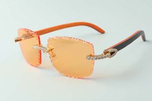 2021 designers sunglasses 3524023 endless diamonds cuts lens natural orange wooden temples glasses, size: 58-18-135mm