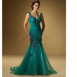 Mermaid V-neck flowers sleeveless beaded wedding dress long bride and mother banquet forma