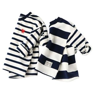 Pojkar Spring Hoodies Barn Bomull Långärmad Sweatshirt Striped Casual Pullover Kids Boy Kläder Mode O-Neck Sweatshirts 211029