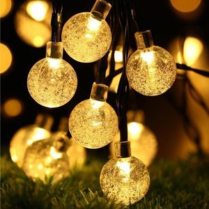 Strängar 20/50 LED Crystal Ball 5M/10M Solar Lamp Power String Fairy Lights Garlands Garden Christ Chjuel Decor for Outdoor