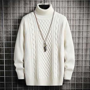 Schwarz Rollkragenpullover Männer Gestrickte Dicke Pull Homme Winter Mode männer Pullover Pullover Solide Streetwear Geometrische Mantel Mann 220108