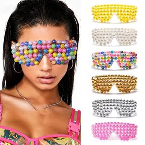2021 Fashion Colorful Steampunk Sunglasses Women Trend Fancy Pearl Oversized Goggle Glasses Female Eyewear Vintage Shades