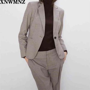 Retro Slank Office Lady Oversize Vintage Houndstooth Woolen Casual Belt Sashes Femme Fashion Loose Elegant Coat 210520