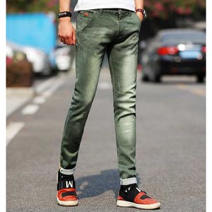 Moda męska dżinsy Lekkie Kolor Stretch Dżinsy Casual Prosto Slim Fit Multicolor Skinny Jeans Mężczyźni Bawełniane Dżinsowe Spodnie 210622