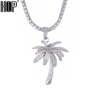 Palm Tree Pendant Necklace Men Women Hip Hop Gold Color Iced Out Cubic Zircon Jewelry Necklace X0509