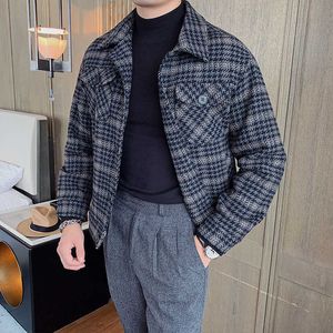 Giacche a plaid invernali Uomo Moda Pocket Pocket Giacca in lana Casual Slim Fit Mens Trench Cappotto Steetwear Antivento Antivento Abbigliamento uomo 210527