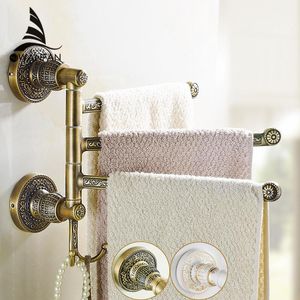 Wholesale vintage hangers resale online - Towel Racks Brass Layer Rail Hook Hanger Vintage Luxury Bathroom Accessories Folding Rotation Bath Bar SL