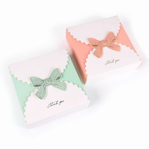 14X14X4cm Pink Green Cardboard Candy Gift Box with Bow Candy Gift Accessories Folding Carton Wholesale