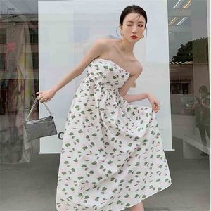 Women Sleeveless Dress A-line Flower Printing Off Shoulder Slash Neck Fit Lady Fashion Summer 2H100 210526