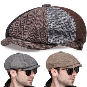 Kreatywny Newsboy Hatmen ośmiokątny Łączenie Tweed Beret Herringbone Gatsby Czapki Uliczne Czapki Outdoor Jesień Zimowe Berety