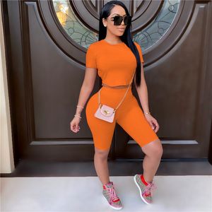 Women Tracksuits Summer Clothes Solid Color Two Pieces Set Jogger Suits Short Sleeve Backless T-shirts+shorts Pants Plus Size 2XL Outfits Beautiful Night Club Wear