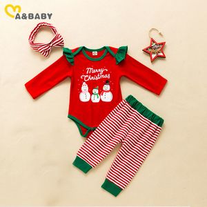 0-24M Рождественские рождественские младенческие девочки для девочек одежда набор снеговика красный ползунок полосатые брюки рождественские малыши девушка одежда одежда 210515
