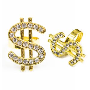 Anel de dólar de diamante personalizado abertura ajustável masculino anel de metal decoração decoração moda hip hop acessórios