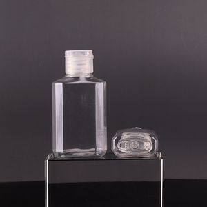 30ml 60ml Tom Pet Plastflaska med Flip Cap Transparent Square Shape Hand Sanitizer Alkohol Refillerbar lagring för resor