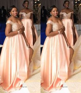 Afrikanska tjejer golvlängd brudtärna klänning persika färg en linje vår sommar piga av ära klänning bröllop gäst skräddarsydd plus storlek tillgänglig