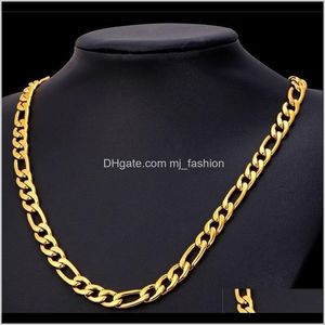 Pulseira Jóias Jóias de Jóias24k Amarelo Colar de Mens Colar + Pulseira Set Figaro Curb Chain 20/22/2426 Drop entrega 2021 QF4I3