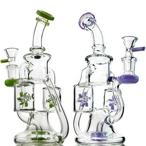 Doppelte Recycler-Glasbong-Wasserpfeife Shisha Oil Dab Rig Bent Perc Propeller Percolator 14 mm weibliche Verbindungsrohre