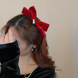 Nova Moda Coreana Simples Imitação Pérola Veludo Grande Bow DuckBill Clipe Personalidade Doce Menina Femininas Hairpins Hair Acessórios
