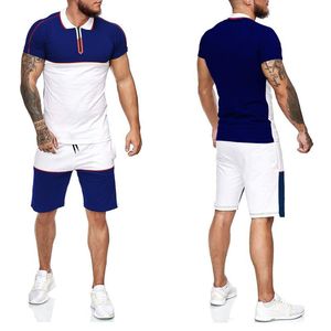 Letni zestaw męski dresy strój do fitnessu stroje sportowe koszulka z krótkim rękawem + spodenki szybkoschnący 2-częściowy łączenie razem