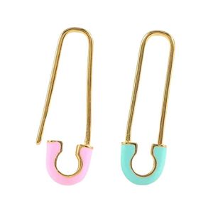 Hoop Huggie Gold Color Pastell Emamel Pink Blue Purple Colorful Paper Clip Safety Pin Shaped Earring for Women Unique