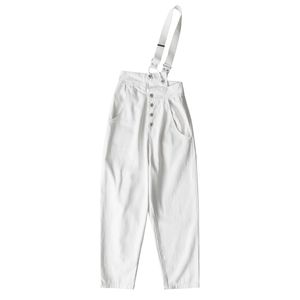 Kobiety Biały Zipper Button Solidne Denim Jeans Pocket High Street Nogi Spodnie Jesień Zimowe kombinezony P0046 210514