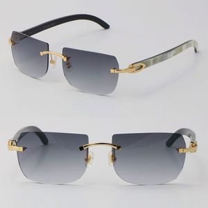 2022 neue Verkaufsstil-Sonnenbrille Original echte natürliche schwarze und weiße vertikale Streifen Büffelhorn randlos 18K Gold C Dekoration männlich weiblich Brille Unisex