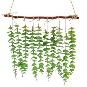 Plantas de plástico artificiais 10 pcs folhas de eucalipto com luz LED para casa casamento parede pendurado decoração backdrops ornamento