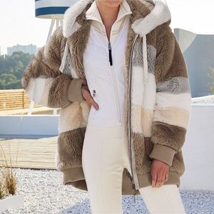 Płaszcz z kapturem zima 2021 Nowy luźny pluszowy szwanie z kapturem kardigan damskie ciepło ubrania
