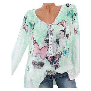 Mulheres Blusas Camisas Mulheres Borboleta Cópia Camisa Manga Longa V-Neck Botons Tops das Mulheres e Elegante Blusa Vintage Blusas de Mujer Y Cam