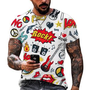 Camisetas para hombre Guitarra de música Impreso en 3D Camiseta 3D Unisex Verano Cuello redondo Roca suelta Manga corta Hombres Ropa Camiseta de gran tamaño Tops Asiáticas SI