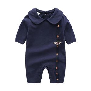 Newborn baby boy clothes Little bee white dark blue cotton lapels long sleeved toddler girl romper christmas 0-24 months