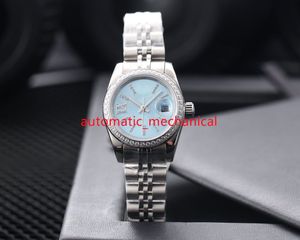 Alta de alta qualidade Dial Multicolor Lady Watch 28mm Moldura de diamante Aço inoxidável Mechanica Sapphire Perpétua Womens Womens AR338