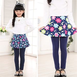 Leggings per bambina in cotone con gonna Culottes Pantaloni per bambini Pantaloni a matita elastica stampata floreale con fiori 2554 Q2