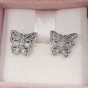 Autentisk 925 Sterling Silver Studs Silver Love Takes Flight Earring passar European Pandora Style Jewelry