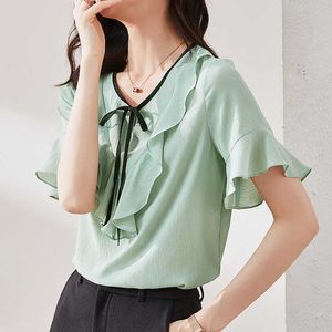 Yaz Kore Moda Kadın Bluzlar Şifon Ofis Lady Gömlek Kelebek Kollu Blusas Artı Boyutu XXXL Bayan Üstleri ve 210531