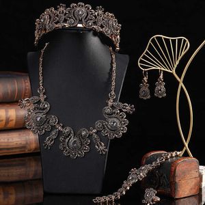 Fashionable Turkish Style Ethnic Jewelry Set Vintage Fancy Flower Jewelry Set Earring Necklace Ring Bracelet Crown Bijoux Gift H1022