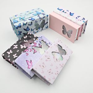 1PCS butterfly window false eyelash box long empty mink lashes cases with tray printed pink packaging
