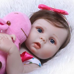 22 "Reborn Babypuppen Ganzkörper Vinyl Silikon Mädchen Puppe Echte lebensechte Neugeborene Wasserdichte Badegeschenke im Angebot